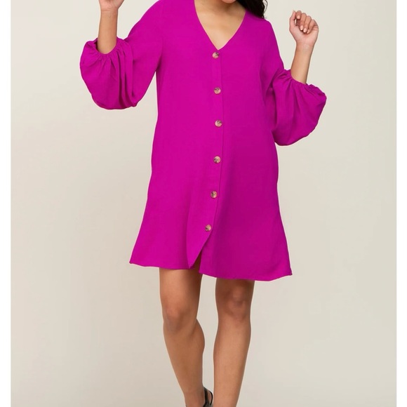 Magenta JODIFL, (sold via Pink Blush) small Front Button, Balloon Sleeve Dress - Picture 3 of 8
